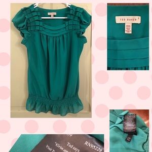 Ted Baker teal ruffle flounce top blouse shell 2